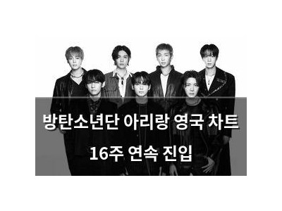 방탄소년단 아리랑 영국 차트 16주 연속 진입